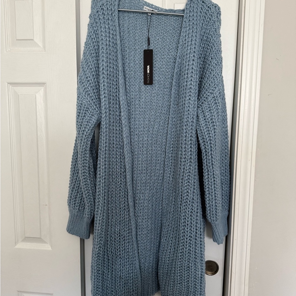 Fashion Nova Bed of Lies Light Blue Knit Sweater